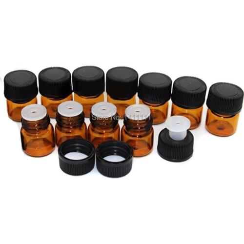 Wholesale 2000sets/lot Amber Brown 1ML 1/4 Dram Glass Perfume Bottle 1CC Amber fragrant Sample Vial Small Essential Oil Bottle