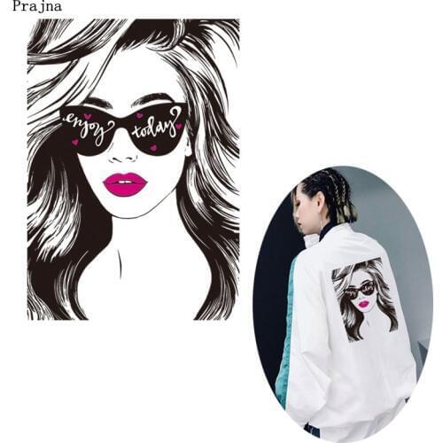 Prajna Cool Girl Heat Transfers Hot Vinyl Motorcycle Biker Iron On Patches For Clothing DIY Stickers On Clothes Applique Jackets