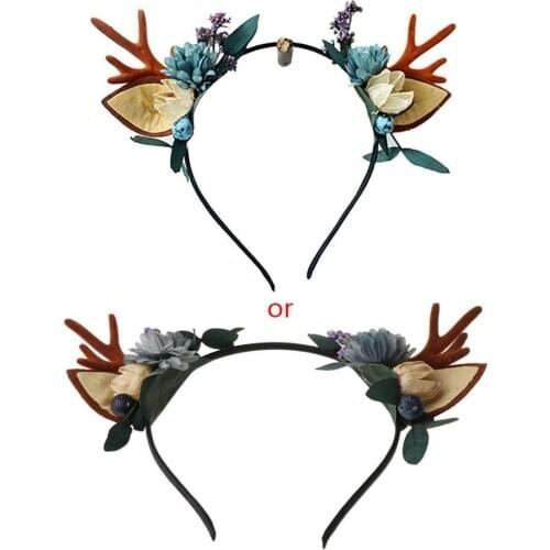 Christmas Deer Antlers Horn Headband Women Girls Cat Ear Hair Hoop Headdress Q0KE