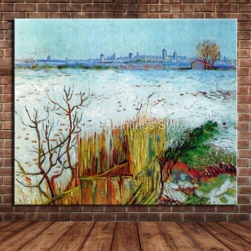 Hand Painted Snowy Landscape With Arles In The Background Of Vincent Van Gogh Reproduction Oil Painting On Canvas For Home Decor