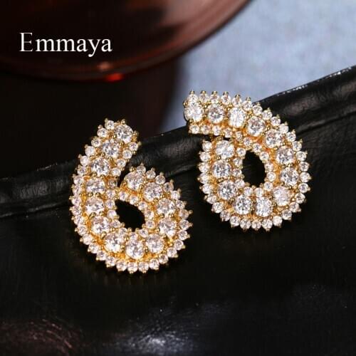 Emmaya Distinctive Design Spiral Gold Color Earring Full Of Cubic Zircon Cute Jewelry For Female In Party Fashion Statement