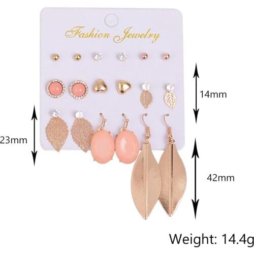 9 Pairs/Set Cерьги Earrings for Women Earrings Set Dangle Leaf Small Stud Earrings Set Trendy oorbellen voor vrouwen brincos 202