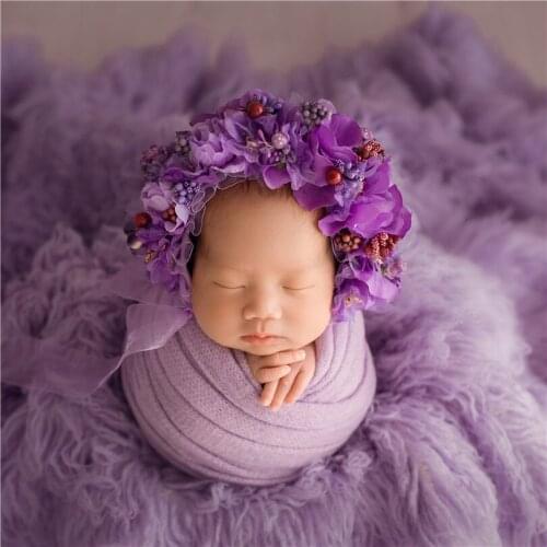 Newborn Lace Flower Bonnet Baby Girl Lilac Floral Bonnet Newborn Photography Hat Ruffle Infant Cap Baby Birthday Gift Photo Prop