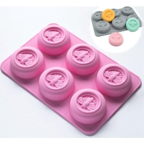 Silicone 6 Cell ROUND Baking Mould Fashion Wax Beeswax Cake Mold Candle Honey Bee