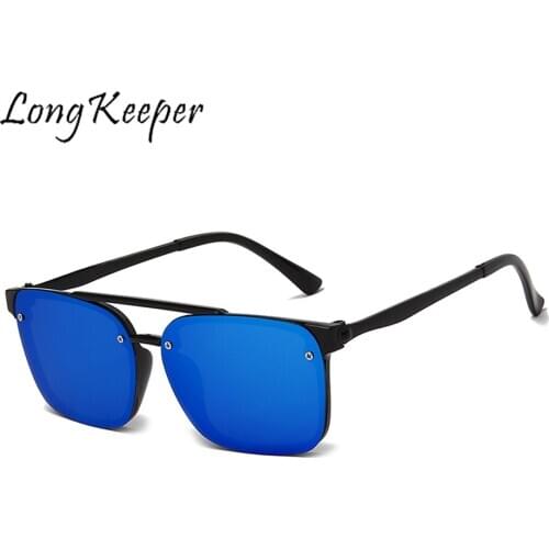 LongKeeper Flat Top Sunglasses Men Women Brand Design Driver Shades Male Vintage Sun Glasses Square Mirror Eyeglasses Oculos