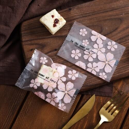 Heat Seal Candy Packaging Bag Pink Cherry Blossoms For Cookies Candy Gift Plastic Bags Chocolate Soap Muffin Packaging Bags