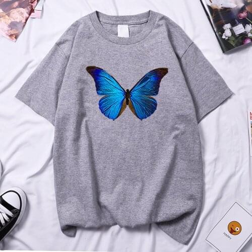 Blue Beautiful Butterfly Comic Women T Shirts Hip Hop Casual T Shirt Harajuku Brand Tee Shirt 2021 Summer Goth Women T-Shirt