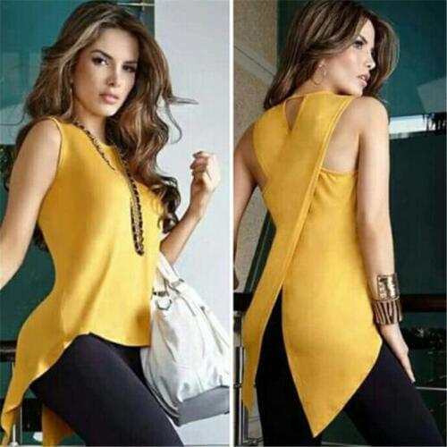 Women Summer O Neck Shirt Sexy Open Back Sleeveless Long Blouse Shirt Bottoming Women Fashion Irregular Long Top