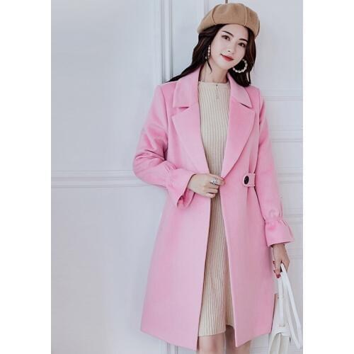 Female 2018 Autumn/Winter New Long Woolen Coat Women Fashion Solid color Woolen Blends Jacket Coat Casual Outwear FP1364
