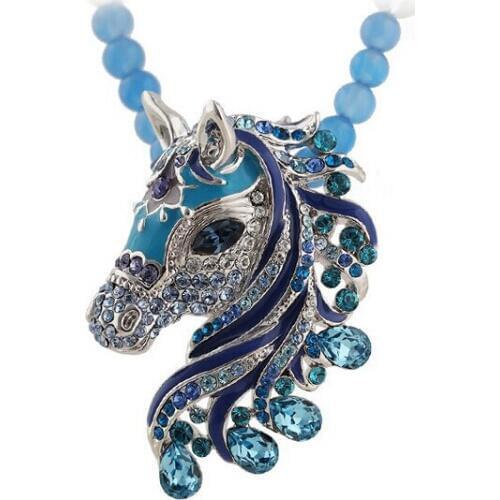 New Fashion Western Statement Style Women Elegant Link Chain Pendant Party Choker Horse Rhinestones Necklace Jewelry for Women