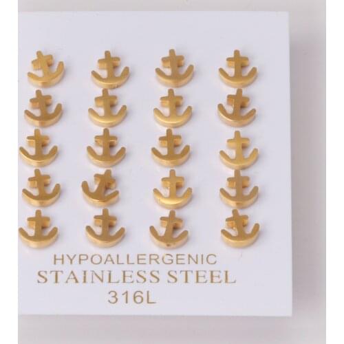 10 Pairs Wholesale Earrings Sets Stainless Steel Anchor Stud Earrings For Women CZ Gold Color Small Earring Accessories Party