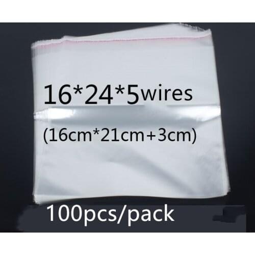 100pcs Transparent Self Adhesive Seal OPP Plastic Bags Gifts Jewelry Shipping Packaging Bag for Business 16x24cm