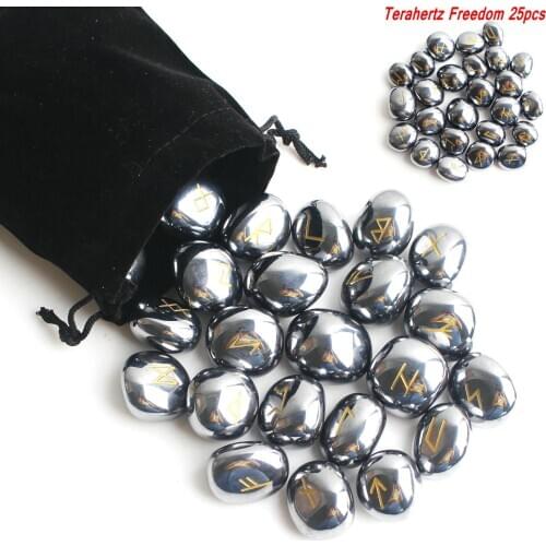 25Pcs High Qualit Natural Terahertz Chakra Rune Stones Heart Shaped Pendant Tumbled Tune Stone Gravel Healing Stone Decor
