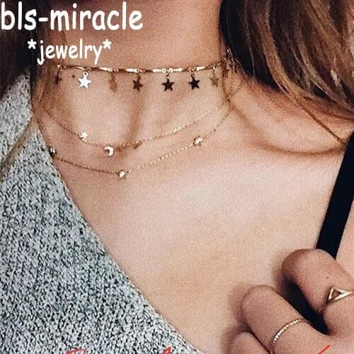 MAA-OE Newest Fashion Jewelry Accessories Punk Gold Color Star Tassel Choker Necklace For Couple Lovers' Girl Gift N-409