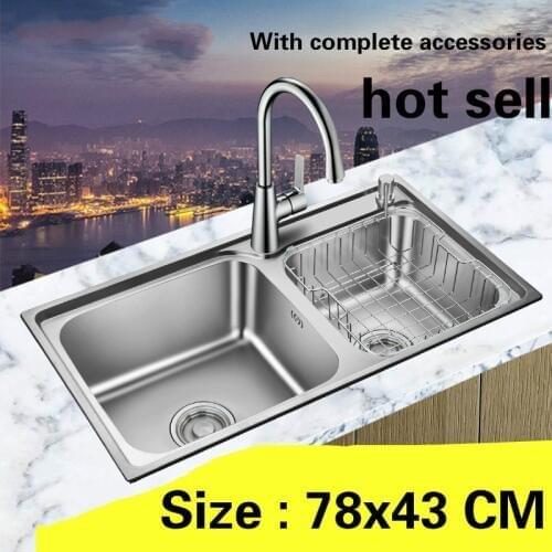 Free shipping kitchen sink 0.8 mm thick 304 stainless steel normal double groove hot sell 78x43 CM