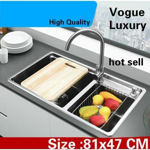 Free shipping Apartment wash vegetables high capacity big luxury kitchen double groove sink 304 stainless steel 81x47 CM