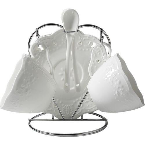 European style ceramic coffee cup, dish set, relief 2 pieces, afternoon tea, tea cup, dish, spoon