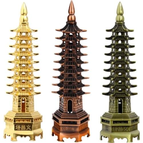 Feng Shui 9-Levels Alloy 3D Model Chinese Wenchang Pagoda Tower Crafts Statue Souvenir Home Decoration Metal Handicraft