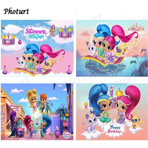 PHOTURT Shimmer and Shine Photography Backdrop Girls Birthday Background Pink Blue Clouds Custom Vinyl Photo Studio Props