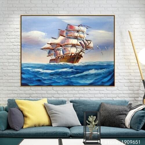Cotton no frame classical ship seagulls seascape canvas printings oil painting printed on cotton wall art decoration picture