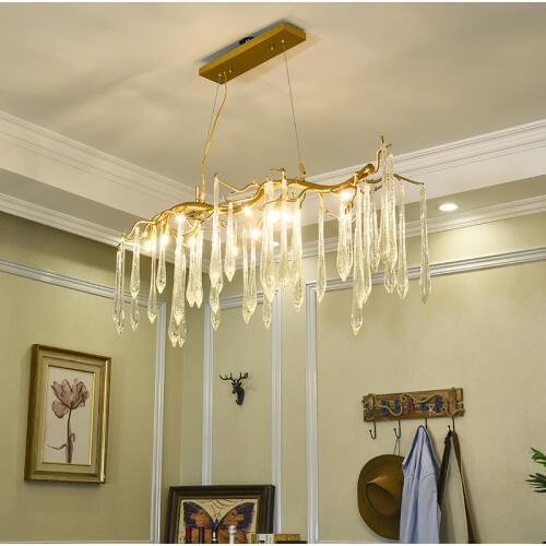 New Branch Crystal Chandelier LED Golden Restaurant Light Warm Wedding Decoration Chandelier
