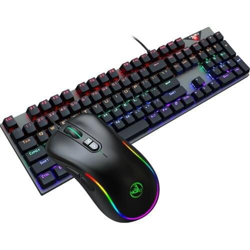 HXSJ Wired Keyboard Mouse Combo L300 RGB Backlit Keyboard N-key Rollover Blue Switch+J300 6400DPI Programmable RGB Backlit Mouse