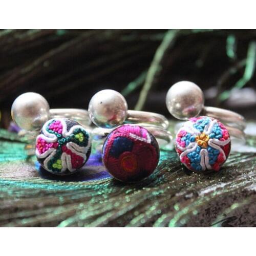 Ring jewelry silver ornaments Yunnan national wind embroidered Silver Ring embroidered jewelry ring Random color