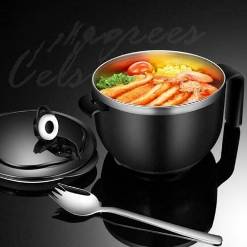 Round Instant Noodle Bowl With Lid And Handles Stainless Steel Bowl Large Capacity Kitchen Noodle Bowl