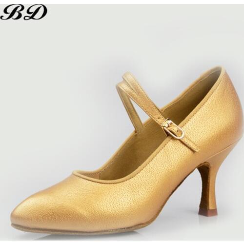 TOP Dance Shoes Authentic BD 119 Modern Dancing Shoe Adult Medium High Heel Square Sance Genuine Leather Custom Made HEEL 7.5 CM