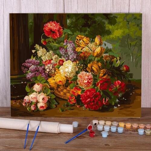 Flowers European Style DIY Painting By Numbers Set Oil Paints 40*50 Boards By Numbers Loft Wall Picture For Kids Handicraft