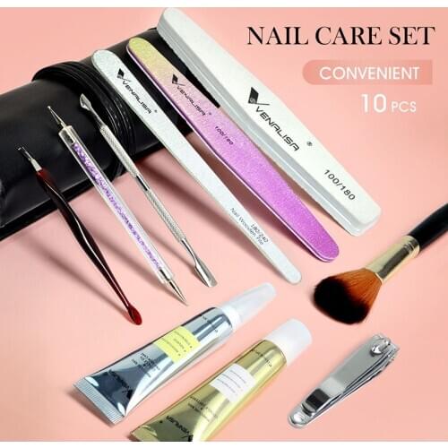 Venalisa Nail Tool Set Nail Files Nail Clipper Steel Push Nail Salon Cuticle Oil Softener Dust Brush Diamond Sticker Drill Pen