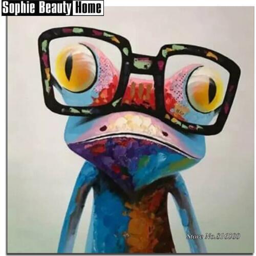 Real 5D Diamond Cross Stitch Diy Full Diamond Painting Kits Diamond Embroidery Animal Frog Big Eye Glasses Needlework Art 188057