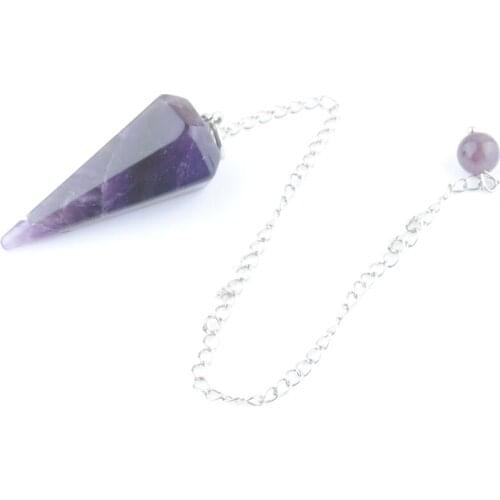 Wholesale 5Pcs Women Pendant Amulet Natural Healing Stone Amethyst Jewelry Reiki Pyramid Hexagonal Pendulum Chain QN4164