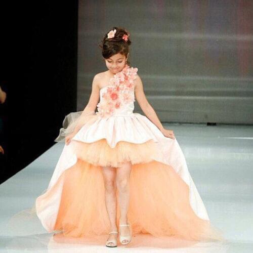 Toddler Flower Girl Dress Yellow Lace Tulle First Communion Dresses For Girls Puffy Pageant Dress Ball Gown Kids Prom Dress