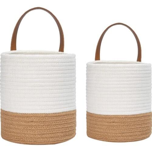 Woven Wall Hanging Storage Basket Set of 2 with Handle Hanging Planters Storage Organizer, for Potted Plants