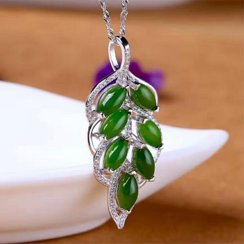 Gold jade leaf pendant S925 silver-encrusted natural and Tianyu yushu leaf pendant