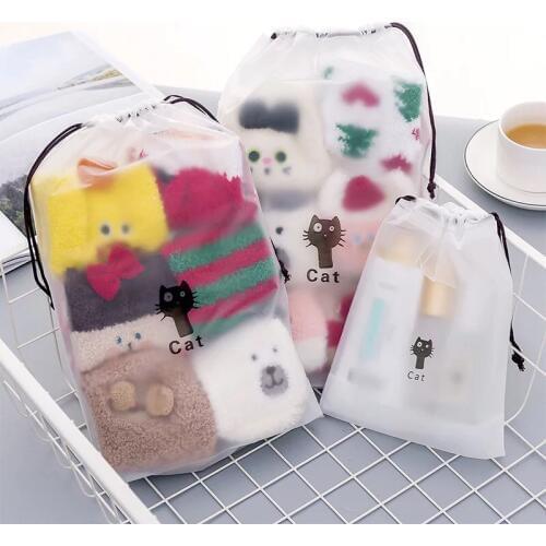 1PCS Drawstring Bag Transparent Waterproof Wash Pouch Cartoon Travel Luggage Bags Clothes Storage Shoe Organizer Cosmetic Pocket