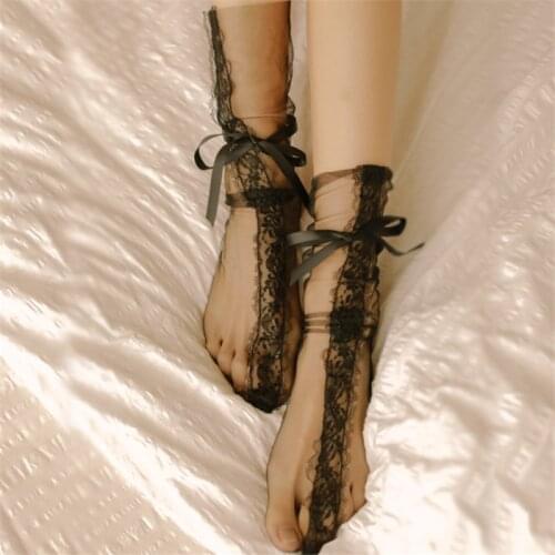 Sexy Lace Socks Womens Transparent Mesh Ultra-Thin Bow Cute Socks For Ladies Fashion Lolita 2021 New Black White Socks Women