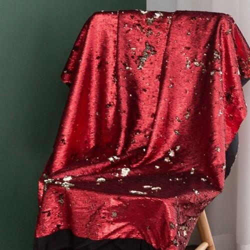 130cm wide 1meter/lot Good Quality Mesh Embroidery Cloth Dress Material Nigerian African Lace with red Sequin Fabric for Dress