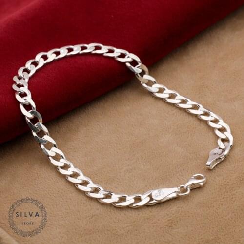 Silva Original 925 Sterling Silver 6mm Bracelets for Men S925 silver fashion Jewelry Gift Mens Cable Chains