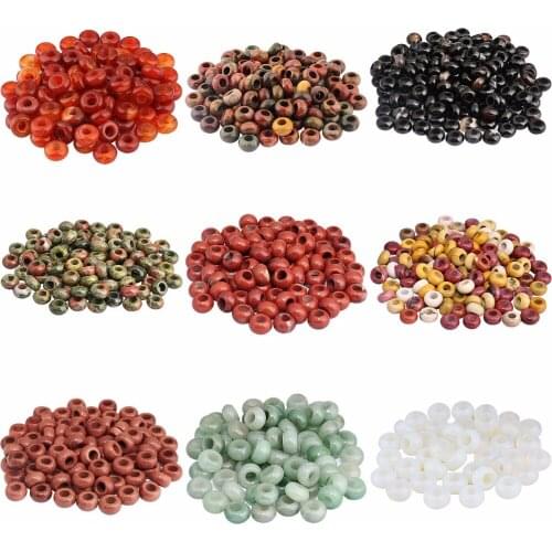 TUMBEELLUWA 1Lot (10Pc) Opalite/Unakite/Mookaite Gem stone Charm European Big Hole Beads Findings Fit Bracelet