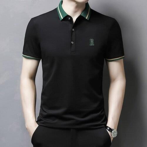 High Quality Luxury Mens Short-sleeved POLO Shirt Ice Silk Lapel T-shirt with Embroidery Short-sleeved Mens T-shirt Clothes