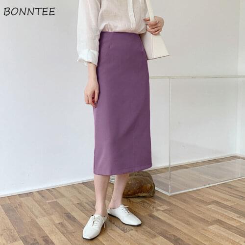Skirts Women Vintage 3 Colors Summer Mid-calf Back-slit Empire Trendy All-match Fashion Y2k Streetwear French Mujer College Soft