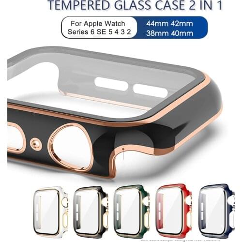 Tempered Glass+Case for Apple Watch 44mm 40mm Series6 SE 5 4 Screen Protector Coverage Bumper Case for Iwatch Series 3 2 38/42mm