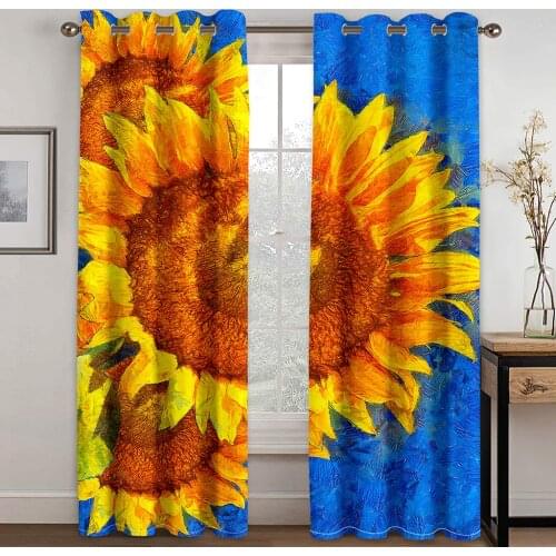 3D Blue Bright Sunflower Modern Pattern Blackout Curtain Set Hook, Suitable for Home Curtains In Living Room and Bedroom