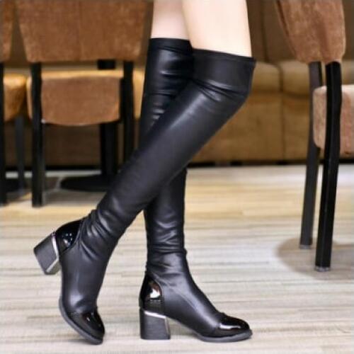 2019Fashion Women Boots Spring Winter Over The Knee Heels Quality Suede Long Comfort Square Botines Mujer Thigh High Boots