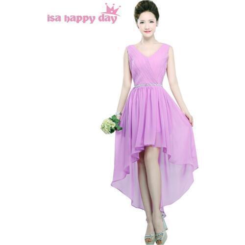 Women party elegant lavender chiffon v neck formal dress high low light purple prom dresses short sleeveless 2020 H3753
