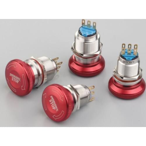 1pcs Metal stop mushroom button emergency stop switch button 19mm/22mm 220V 0.5A switch 1NO1NC 2NO2NC emergency switch red