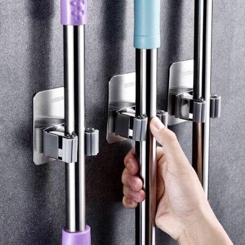 1pcs Mop Clip Hook Free Punch Stainless Steel Mop Rack Multifunction Broom Clip Mop Bracket Home Storage Tool