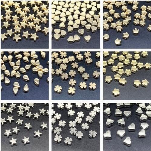 100Pcs/lot about 6mm Star Love Heart Gold Silver Color Loose Spacer CCB Acrylic Beads DIY Jewelry Making Findings Charm Beads